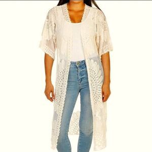 Rebellion Again Medallion beige Lace Duster kimono cover up Size Large